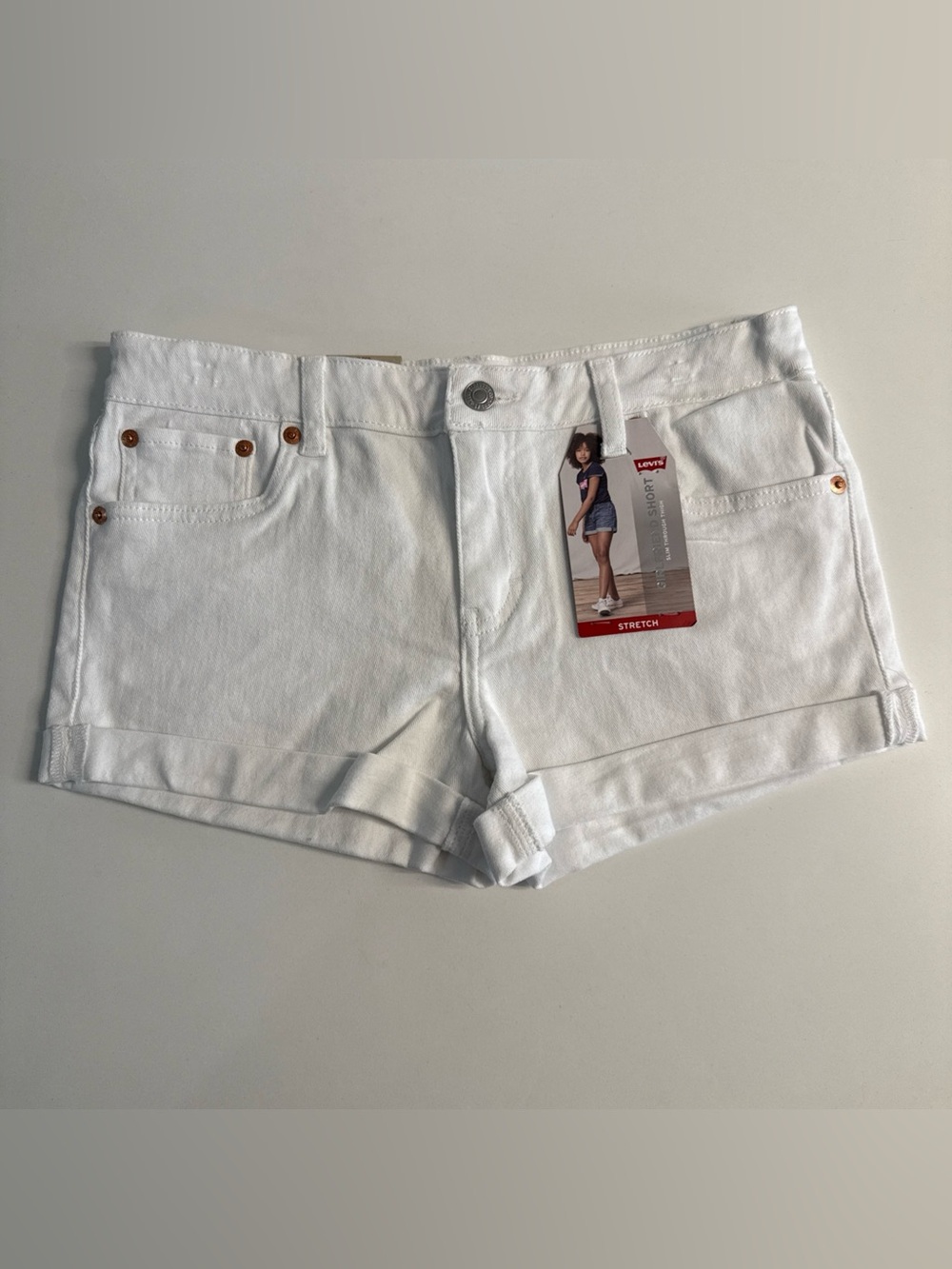 NEW Levi's Big Girls Girlfriend Short White Stretch Denim Shorts Size 16 XL